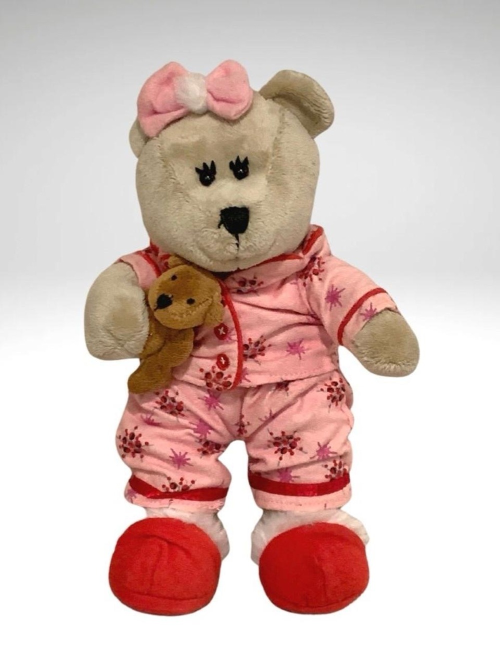 STARBUCKS Barista Bear in Pink Pajamas with Red Slippers and stuffy 2007 69th